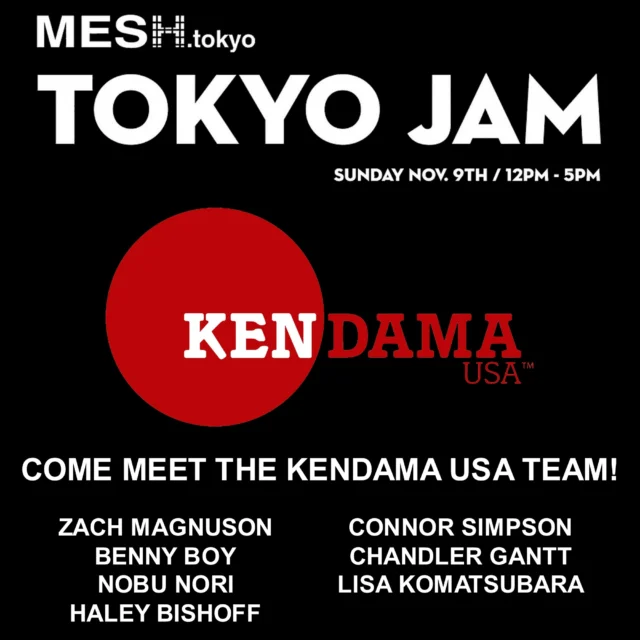 @kendamausa & MESH.tokyo will be having a jam Sunday 11/9, 12-17:00  Come meet the #KendamaUSA team before they head to KWC.
.
.
#けん玉 #kendama
#HarajukuKendamaClub #原宿けん玉クラブ #HarajukuKC
#KendamaCowboy #けん玉カウボーイ #KendamaTokyo #けん玉東京
#MESHtokyo #メッシュ東京 #けん玉専門店 #けん玉ショップ
#kendamausa  #kusa #Japan #kusajam #kusasquad #kwc #kendamacommunity #kendamaculture #kendamalife